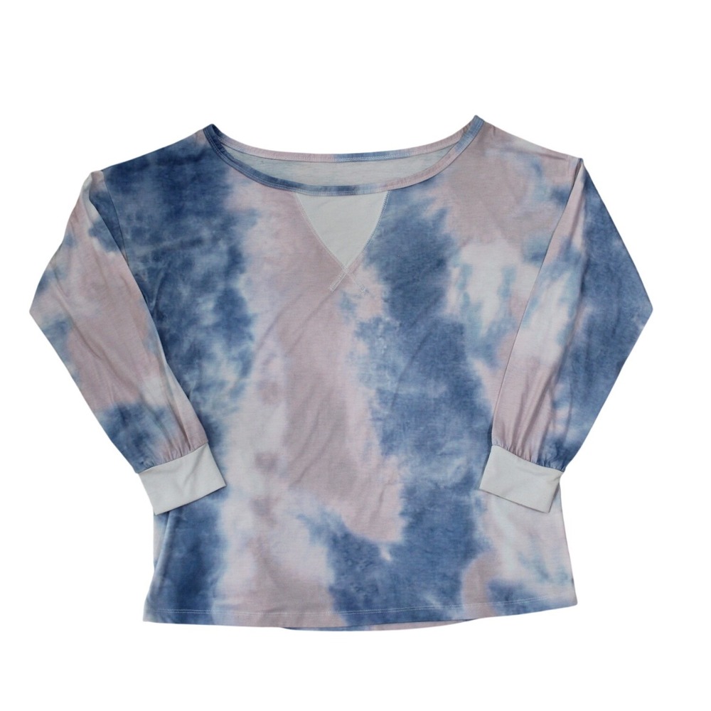 Shein Tie Dye Long Sleeve Top Blue Pink Lightweight Size M